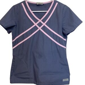 Urbane Scrubs Pink Accented Gray Scrub Top Small